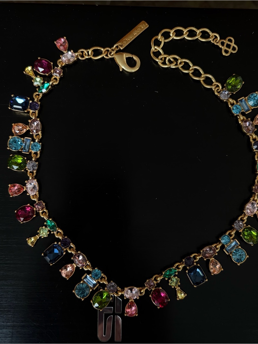 Oscar de la Renta Multicolor Crystal Necklace with Gold Tone Chain